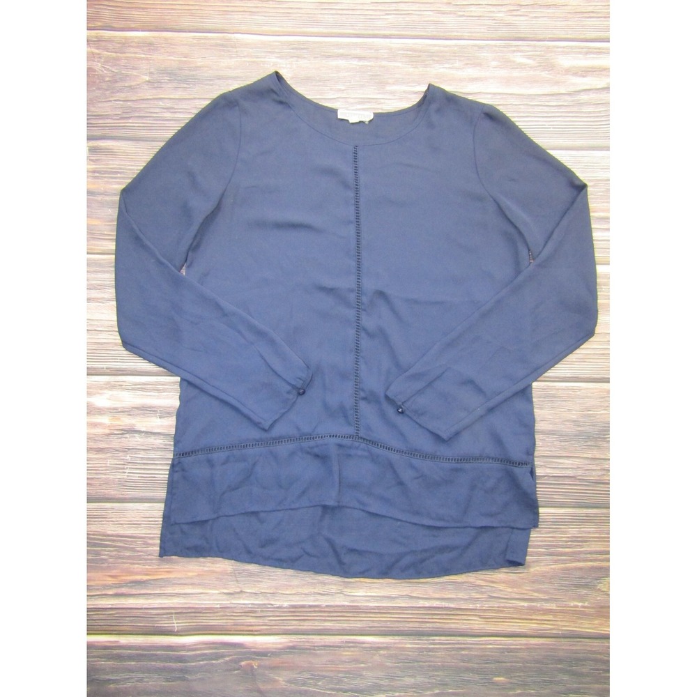 Pleione Womens Size Small Navy Blue Long Sleeve Crewneck Top Shirt